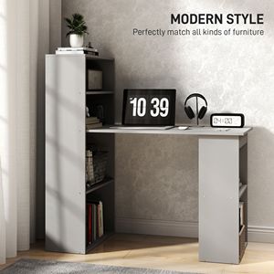 Scrivania Moderna Compatta Grigia con 6 Ripiani Portaoggetti, Tavolo da Scrittura e Postazione di Lavoro con Libreria per Ufficio Domestico - Product Image 4