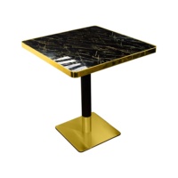 Table de café carrée de luxe en marbre noir avec bordure dorée, table à manger pour 2 personnes, base en métal, mobilier de bistrot et de bar