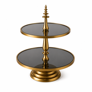 Precio al por mayor: Soporte de exhibición de postres de lujo de tres niveles redondo, torre de presentación dorada con espejo para eventos, último modelo de dos niveles. - Product Image 4
