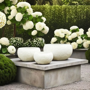 Maceta redonda antigua de hormigón, Color blanco neutro, amigable con el exterior para el hogar y el jardín, estilo de diseño de paisaje - Product Image 2