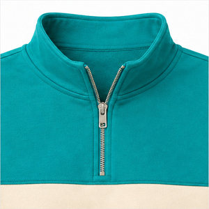 Sweat-shirt court moderne pour femme Aqua Teal personnalisable, demi-zip, bicolore, coton biologique WHZCROP-0016 - Product Image 5