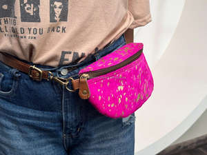 กระเป๋าคาดเอวหนังแท้สำหรับผู้หญิง, กระเป๋าคาดเอวหนังวัวแท้สีเมทัลลิกสำหรับปีนเขาท่องเที่ยวตั้งแคมป์วิ่งเล่นกีฬากลางแจ้ง - Product Image 3