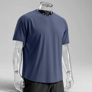 Camiseta de manga corta para hombre, cuello redondo, color liso, ajuste regular, transpirable, ligera, de spandex/poliéster, teñido liso, venta al por mayor - Product Image 2