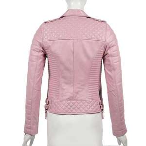 Women's Sheep Skin Leather Jacket (<b>3</b> Colors) Biker Jacket with Zip Pockets Vintage Regular Coat Eco-Friendly for Winter - Product Image 4
