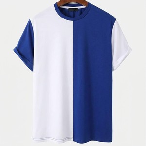 2026 Men Blue <b>White</b> Color Block T Shirt Casual Crew Neck Half Sleeve Trendy Summer Streetwear Comfortable Soft Fabric <b>Tee</b> - Product Image 1
