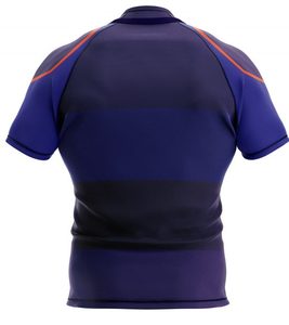Maillot de rugby ajusté à manches courtes pour homme, bleu foncé avec rayures rouges, sublimé, en polyester respirant, vêtements de sport - Product Image 2