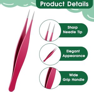 Juego de 3 Pinzas de Punta Fina para Pelo Encarnado, Pinzas de Acero Inoxidable para Eliminar Puntos Negros, para Vello Facial y Cejas - Product Image 3