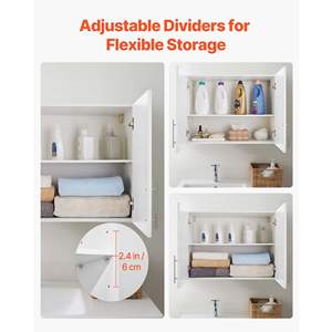 Armoire murale de buanderie à 2 niveaux, blanche, 16 x 32 x 24 (P x L x H), étagère réglable, 32 placards de rangement, 2 portes, montage mural, suspendue - Product Image 4