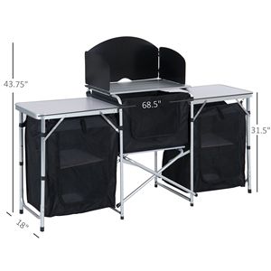 Portable Black BBQ <b>Kitchen</b> Table Windscreen 3 Cupboards for <b>Camping</b> Hiking Outdoor Cooking Foldable Modern Made PC Canvas PVC - Product Image 3
