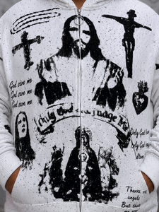 Nouveau sweat à capuche zippé imprimé pour homme, coupe oversize, style streetwear, impression DTG, design avec strass, sweat à capuche tricoté pour homme - Product Image 5
