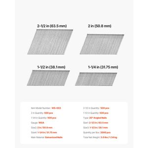 Chiodi Angolati per Finitura in Zinco Calibro 16, Set da 2000 Pezzi con Misure da 2 1/2\", 2\", 1 1/2\", 1 1/4\", 500 Chiodi per Misura - Product Image 4