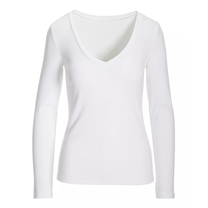 Women's Black V-Neck Full Sleeve Slim Fit Y2K Style Solid Color <b>Crop</b> <b>Top</b> Bamboo Woven Fabric Eco-Friendly - Product Image 6