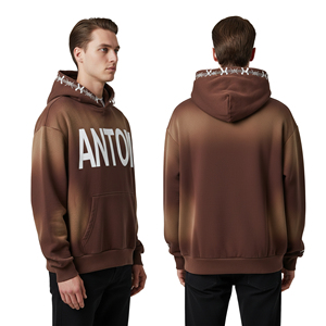 Custom Gradient <b>Brown</b> Oversized Hoodie 100% Cotton Heavyweight French Terry <b>Fleece</b> Drop Shoulder Men Streetwear for - Product Image 3