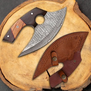 Couteau de chef pliant artisanal en acier Damas avec manche en bois d'olivier rose |   Couteau de chef Ullu personnalisé |   Outil multifonction ambidextre EDC - Product Image 5