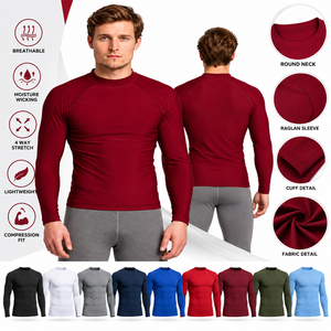 T-shirt de compression à manches longues gris foncé pour homme, respirant, UPF50+, séchage rapide, anti-bactérien, protection contre les éruptions cutanées - Product Image 4