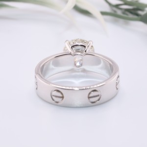 <b>White</b> Gold Brilliant Cut Lab Grown Diamond Minimalist Solitaire Unisex Ring <b>Screw</b> Motif Wide Band Engagement Ring Custom Fine - Product Image 4