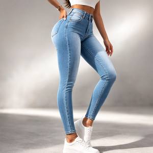 Jeans en denim de haute qualité pour femmes, coupe skinny, taille haute, respirants, style droit, décontractés - Product Image 1
