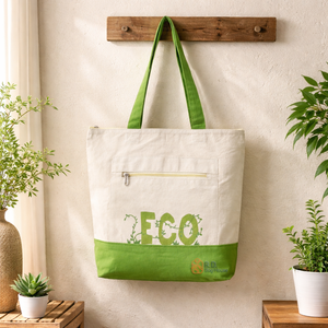 Eco Friendly Cotton Canvas Tote Bag with Zipper Closure | Front Pocket Shoulder Bag Reusable Shopping Travel Beach Tote Bag - Product Image 4