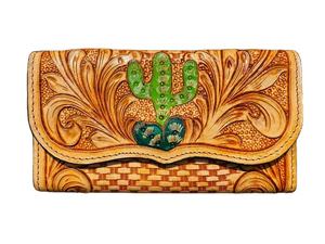 Cartera Bifold de Cuero Genuino con Patrón Geométrico Bohemio Elegante para Mujer, Bloqueo RFID, Cierre de Cremallera, Hecha a Mano, para Uso Diario - Product Image 2