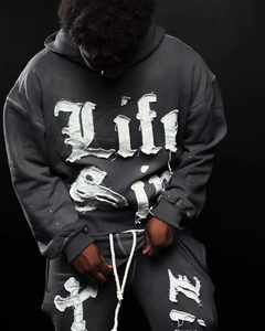 Sweats à capuche légers avec broderie effet vieilli, respirants, basiques, en mélange de coton de haute qualité, best-sellers - Product Image 6