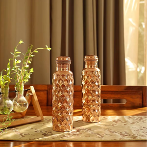 Bouteille d'eau en cuivre naturel Diamond Bottle pour le yoga, la remise en forme, l'hydratation, la détoxification, bouteille en cuivre pur, bouteille en cuivre martelé, ayurvédique - Product Image 3