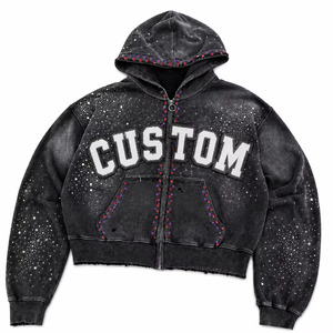 Sudadera con capucha y cremallera de gran tamaño con pedrería personalizada para hombre, estilo urbano, corte ajustado, tejida, 100% algodón - Product Image 1