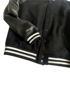 Varsity Jacket Genuine Wool Sky Blue Leather Sleeves Béisbol de moda Letterman Bomber School College Yellow Winter Canvas - Product Image 4