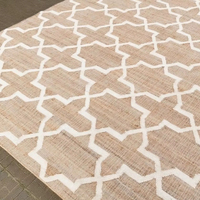 Alfombra Kilim de Yute Tejida a Mano, Moderna y Ecológica, Color Marrón Natural, Patrón Abstracto Blanco, Antideslizante, Apta para Mascotas, Antibacteriana