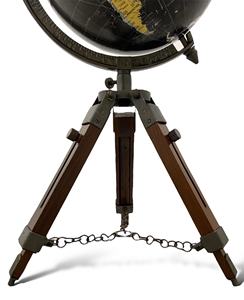 Globe terrestre noir de qualité supérieure sur trépied métallique, design Art Déco, rotatif, durable, écologique, globe de bureau traditionnel - Product Image 2