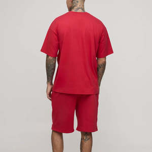 Nouvel article tendance : Ensemble 2 pièces pour homme 100 % coton, couleur unie, avec logo sérigraphié personnalisé, coupe oversize à épaules tombantes, respirant - Product Image 3