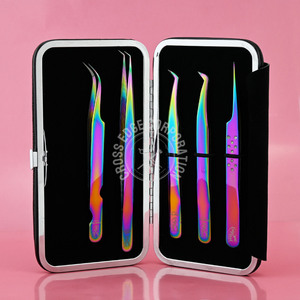 Pince à cils volume à pointe en fibre de logo personnalisé pour marque privée pince à épiler d'extension de cils en acier inoxydable 75 à 90 degrés - Product Image 1