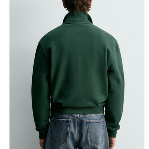 Men's Women's Oversized Half Zip Pullover Mock Neck Plain Cotton Streetwear Casual Top - Product Image 5
