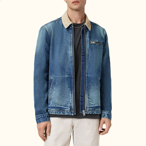 High Quality <b>Men</b> Jean <b>Jackets</b> Long Sleeve <b>Denim</b> Zip Pockets <b>Jacket</b> Washed Blue Causal <b>Jacket</b> - Product Image 3