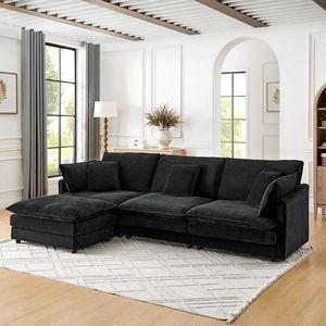 Divano Sezionale Moderno a L Convertibile a 4 Posti con Pouf Contenitore e Portasciugamani per Soggiorno - Product Image 2