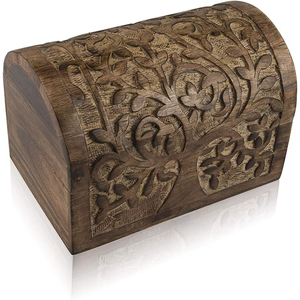 <b>Rustic</b> Hand-Carved Wooden Jewelry Box Wholesale Vintage Mango <b>Wood</b> Tree of Life Keepsake Box Decorative Trinket Storage Chest - Product Image 1