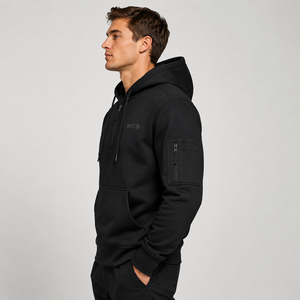 Sudadera con Capucha Negra para Hombre, con Cierre, Bolsillo con Cremallera, Logotipo Frontal, 100% Algodón, Corte Holgado, Ecológica y Transpirable - Product Image 3
