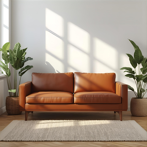 Sofá de Cuero Vacuno Contemporáneo de Alta Gama, 2 Plazas, con Brazos Minimalistas y Estructura de Madera, para Sala de Estar - Product Image 2