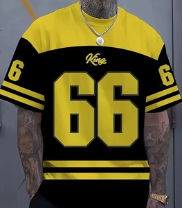 Camiseta Deportiva de Manga Corta para Hombre, Transpirable, Antipilling, con Estampado Digital # Diseño de 66 Rayas Blancas y Negras, 150g Poliéster - Product Image 1