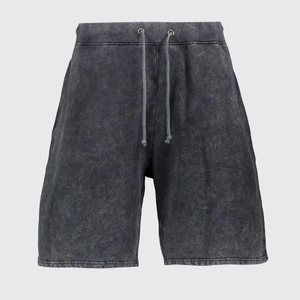 Shorts en molleton 100% coton, taille mi-haute, avec cordon de serrage, délavé à l'acide, style vintage, pour homme, streetwear, vêtements décontractés, modèle vierge - Product Image 1