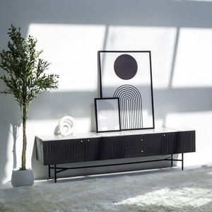 Mueble para TV Vandana Novara Aureo de Madera de Mango Negra (200 cm de Longitud), Consola de Entretenimiento Moderna de Madera Sólida - Product Image 3