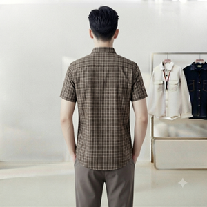 Chemise en coton respirant à manches courtes et coupe oversize pour homme, motif tartan sergé, idéale pour les sports de plein air, la randonnée urbaine, l'escalade, la chasse, le printemps - Product Image 4