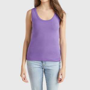 Débardeur pour femme en coton tricoté respirant, violet uni, col rond, sans manches, longueur standard, style décontracté - Product Image 1