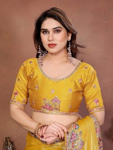 Embroidered Organza Women's Heavy Thread Work Border <b>Saree</b> <b>Blouse</b> Indian Wedding Party Wear Ethnic Winter Summer Stretchable - Product Image 6
