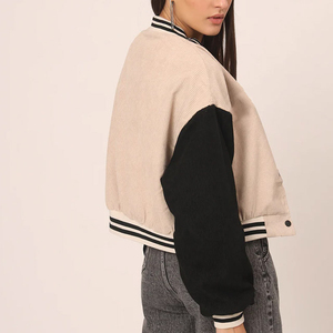 Custom Women's Patchwork Varsity Jacket Sheepskin Sleeve Chenille Embroidery Letterman Baseball Jacket - Product Image 2