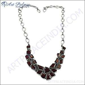 Collar de piedras preciosas con punta de moda ajustable Collar de granate de plata elegante - Product Image 1