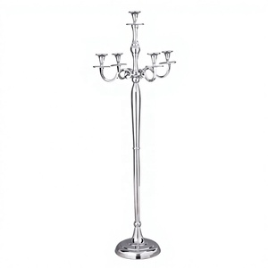 Candélabre en argent, porte-bougie au design unique, support métallique pour bougies chauffe-plat, décoration d'intérieur très prisée, centre de table de Noël, 60 pouces - Product Image 1