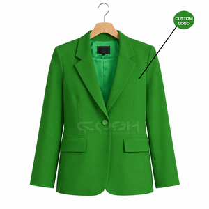 Blazer vert uni à col cranté et bouton unique de la sororité Cosh International avec logo personnalisé sur le devant - Product Image 1