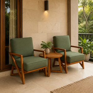 AuraTeak Home - Juego de Bistró de Lujo para Patio, en Madera de Teca Sólida, Contemporáneo, con Cojines Tapizados de Primera Calidad, para Jardín, B2B, 4 Plazas - Product Image 5