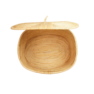 Panier à linge ovale en rotin naturel tressé à la main avec couvercle et poignées latérales découpées intégrées, bac de rangement pour vêtements, vente en gros - Product Image 5