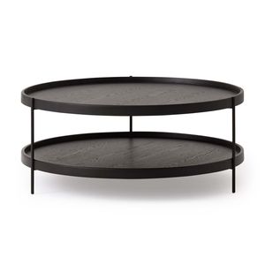 Mesa de Centro Redonda Moderna con Tapa de Madera Negra, Estructura Metálica, Diseño Minimalista, Estante de Almacenamiento, Muebles para Sala de Estar - Product Image 1